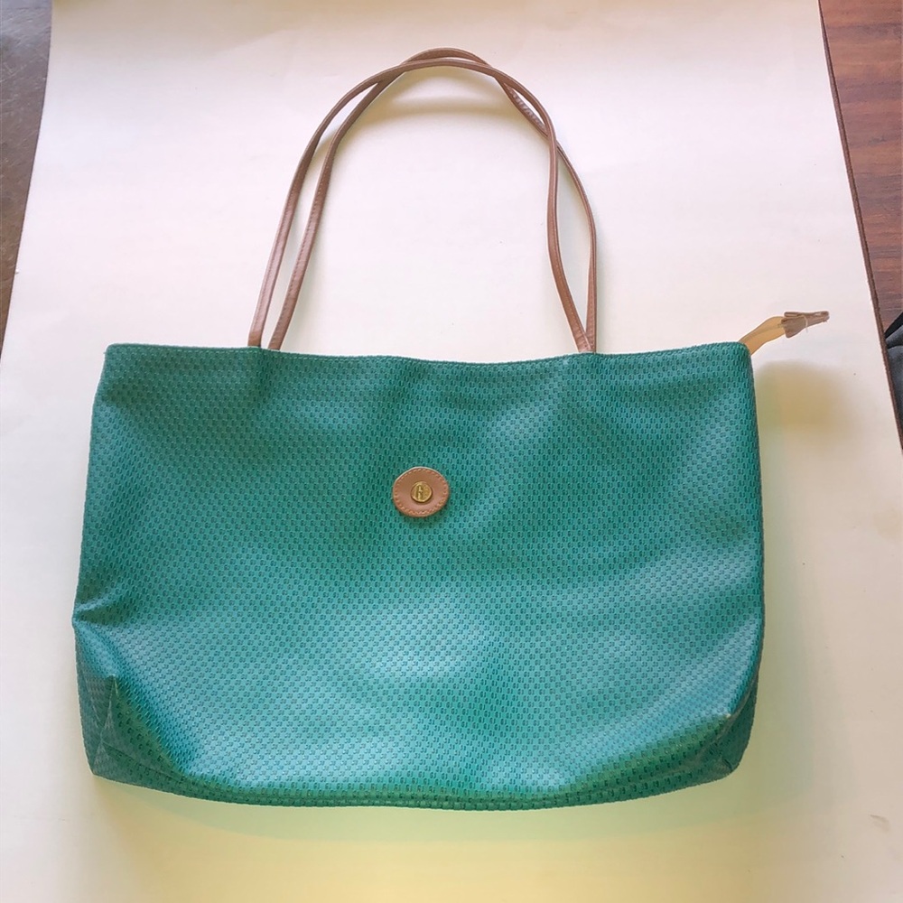 Gitano Vintage Green Tote Shoulder Bag Purse with Brown Straps